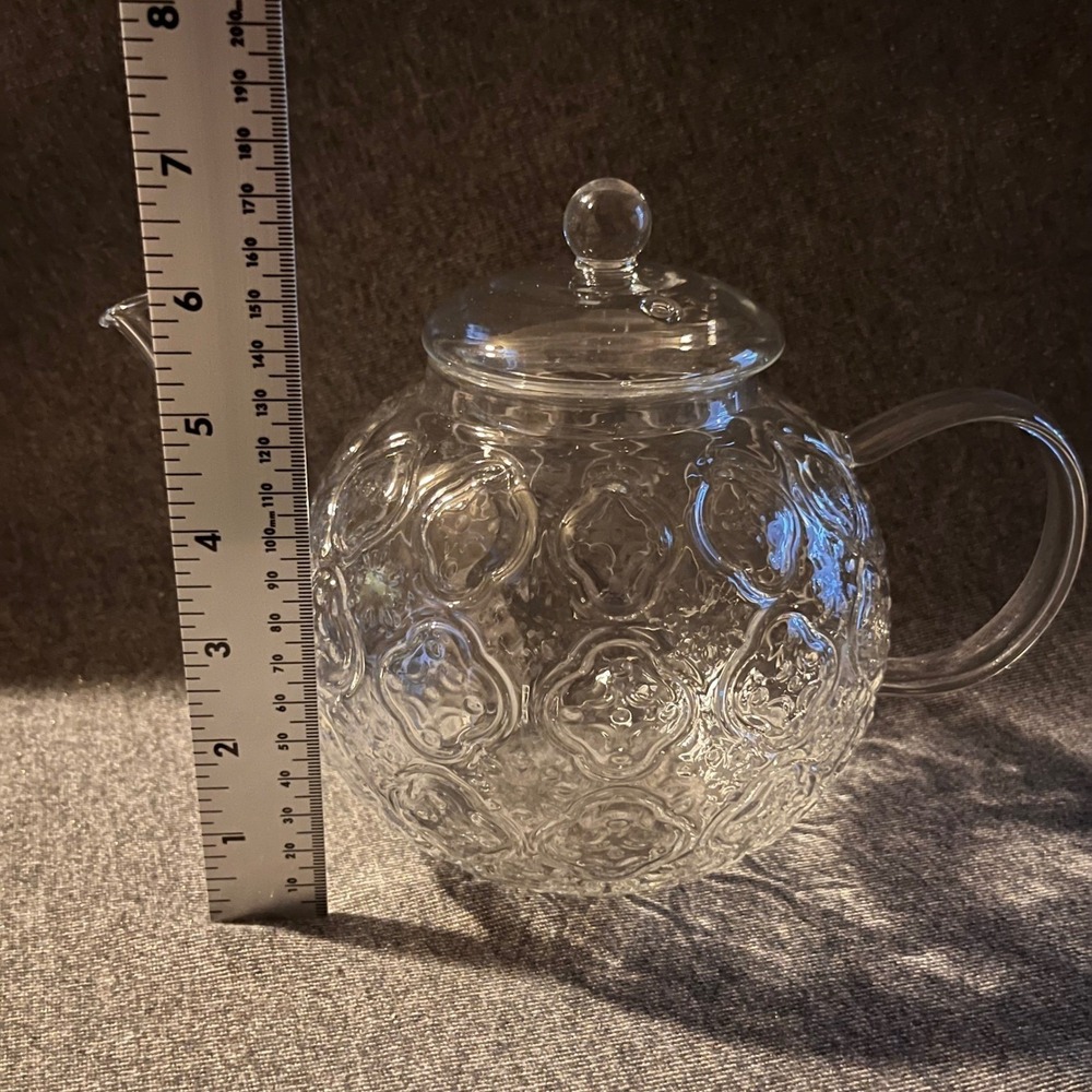 Clear Glass Embossed Teapot With Lid  Stovetop‎ Safe - Picture 7 of 9